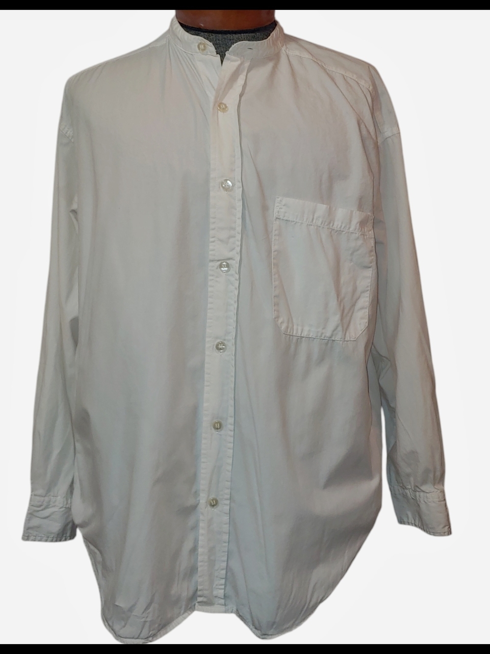 White Mandarin Collar Casual Button-Down Shirt